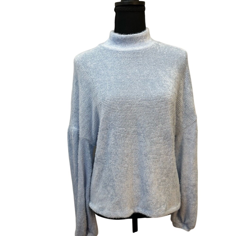 Sanctuary Womens Eyelash Knit Mock Neck Sweater Light Blue XS XT3066Q8R